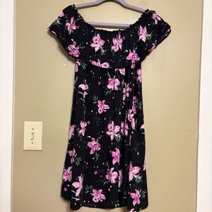 Forever 21 Women Black Purple Pink Floral Off Shoulder Short Ruffle Dress XL